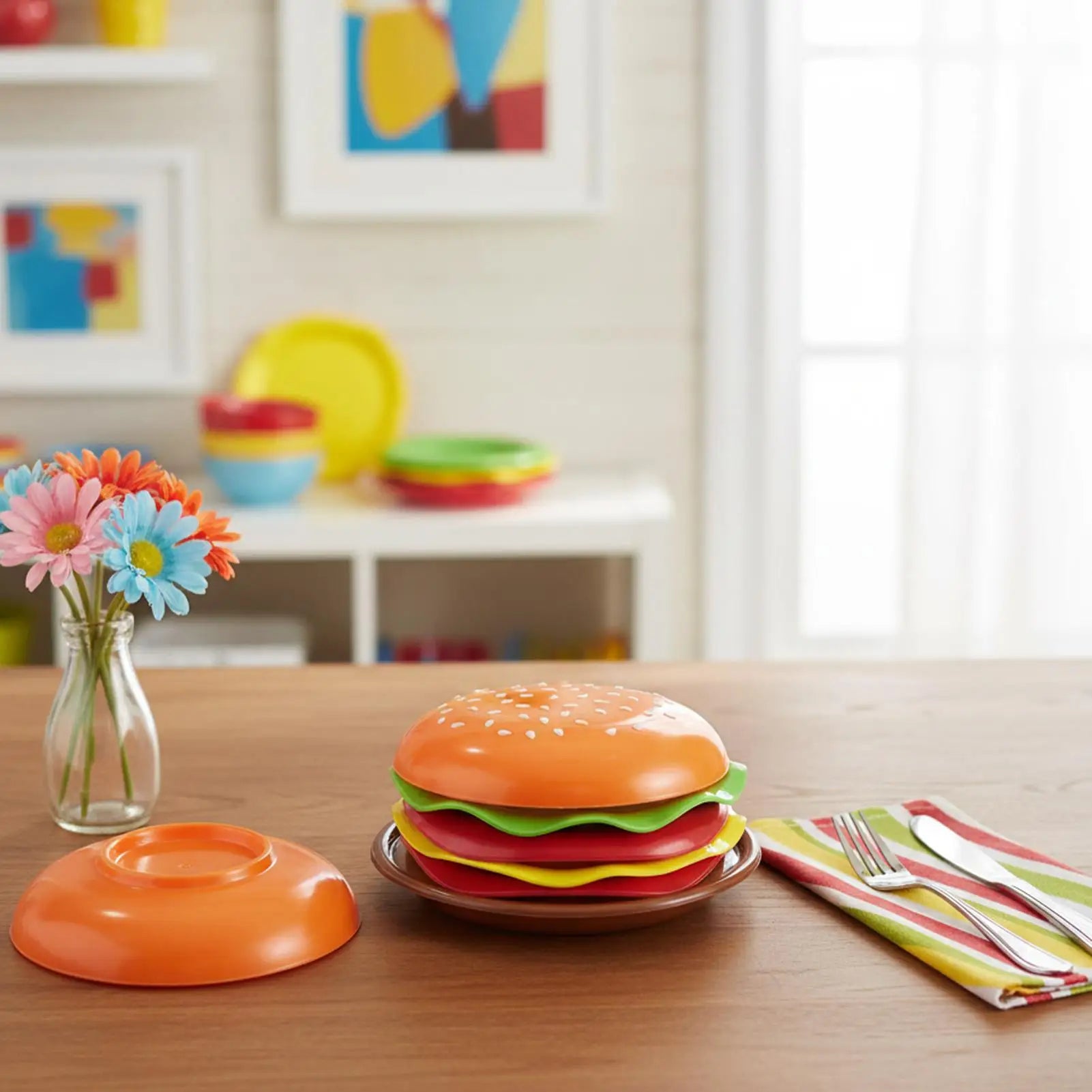 Stackable Hamburger Plate Burger 6 Layers Dinner Value Bone Spit