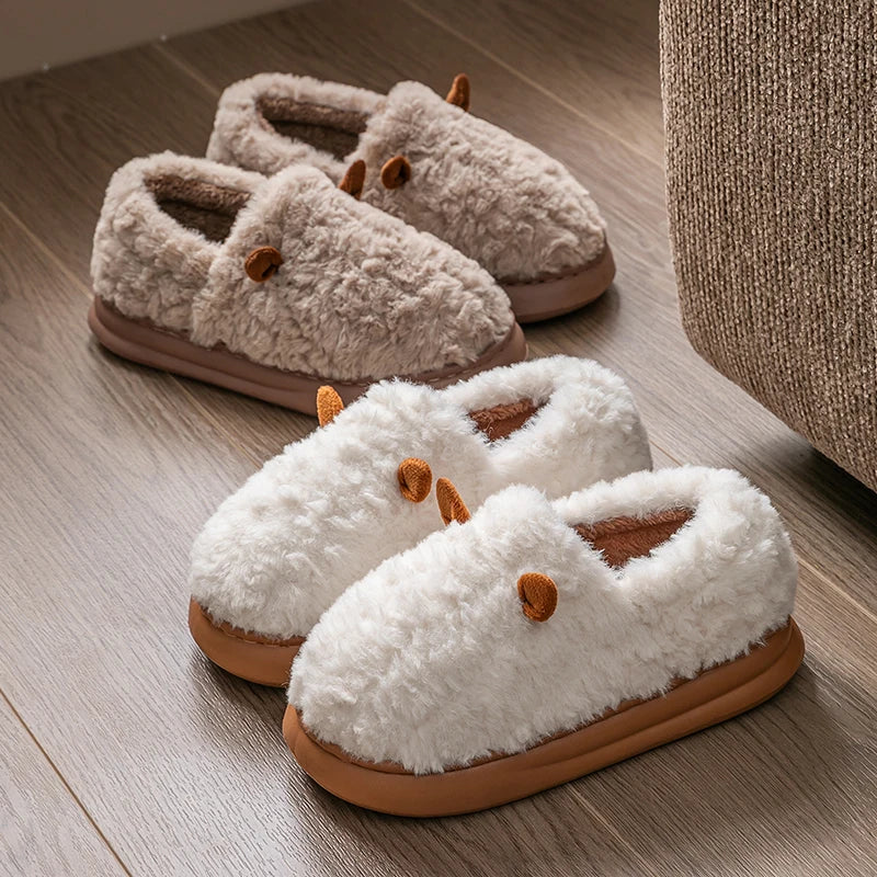 Women's Slippers Home Fluffy Warm Anti-slip Woman Shoes Bag Heel