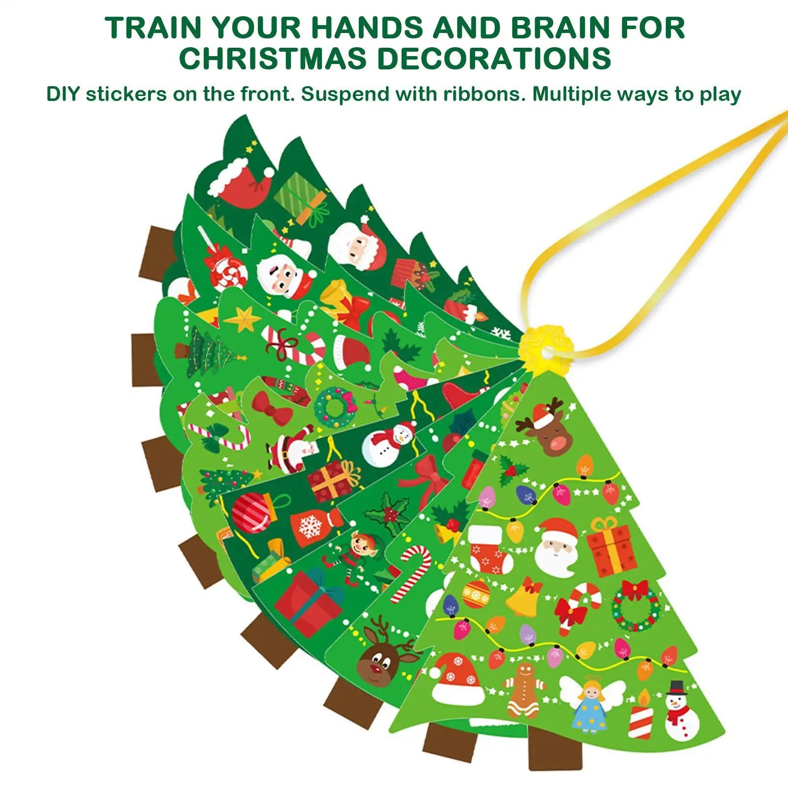 Christmas Tree DIY Craft Kids 24 Cards Stickers Ribbons Interactive