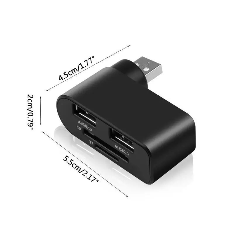 652F USB Hub 4 Ports USB2.0 Rotatable High Speed Splitter Power Adapter TF Reader Zpaxo
