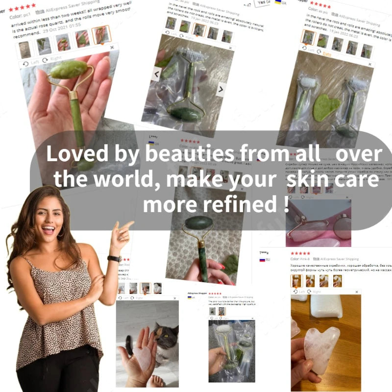Guasha Stone Massage Face Lift Tools Natural Rose Quartz Gouache