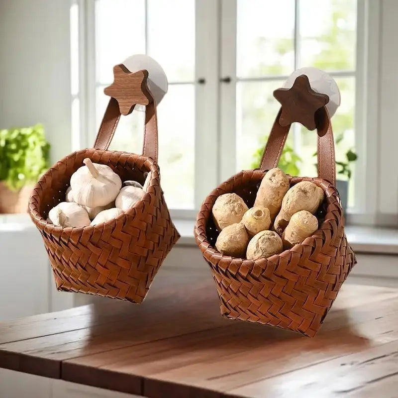 Boho Weaved Wall Hanging Basket Spices Fresh Produce Storage Zpaxo