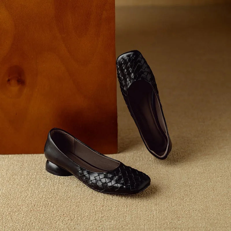Woman Fashion Heeled Sandals Summer Dress Shallow Shoes Weave Retro Women Shoes 2025 New Designer Trend Walking Zapatos De Mujer Zpaxo 38 black