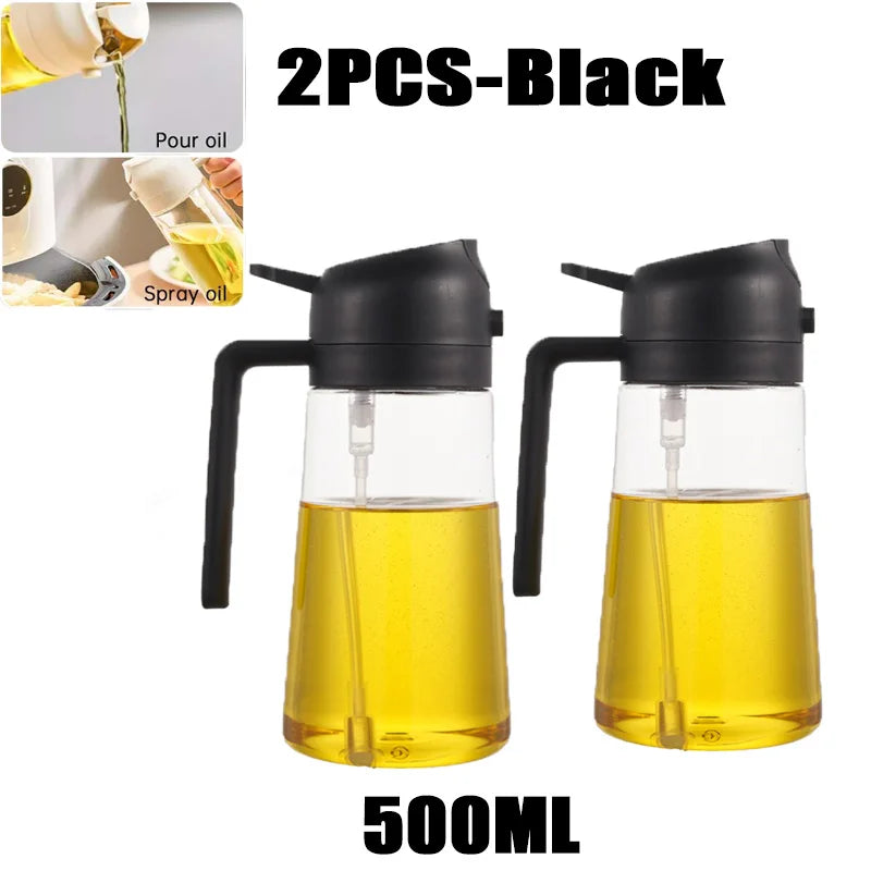 New 470ml Oil Spray Pot 2-in-1 Plastic Household Kitchen Oil Bottle Nebulizing Mist Filling Cooking Oil Spray Pot Dual Use Zpaxo 2PCS-Black-Plastic