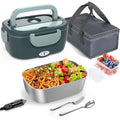 EU Lunch Box Food Heater Leakproof Portable Food Warmer Heated Lunch Box for Car Home Truck Stainless Steel Container 12V 24V Zpaxo JRFH-Dark Green-C