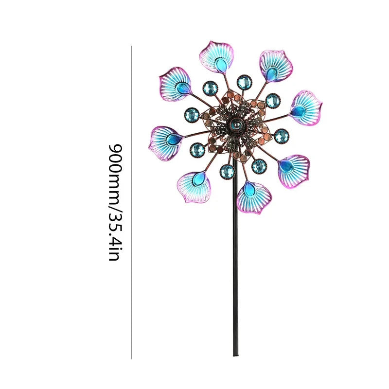 Peacock Tail Wrought Iron Windmill Garden Ground-mounted Outdoor
