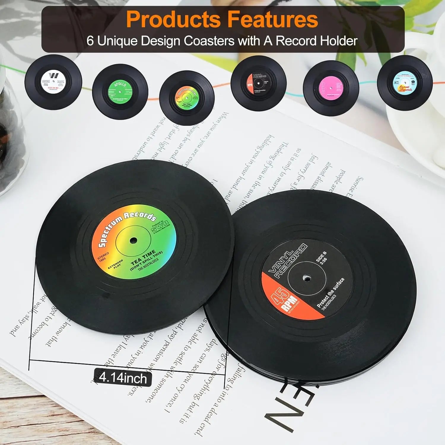 12-Pack Vinyl Record Coasters – Non-Slip Retro Music Cup Mats