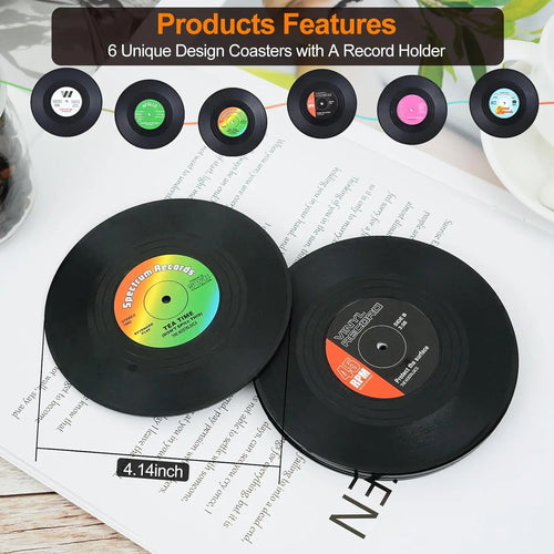 12-Pack Vinyl Record Coasters – Non-Slip Retro Music Cup Mats