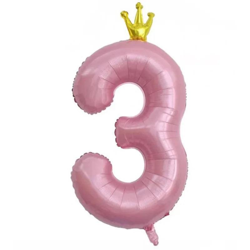 Pastel Baby Blue Pink Foil Number Balloon Crown 1 2 3 4 5 6 7 8 9 Zpaxo pink3 40inch