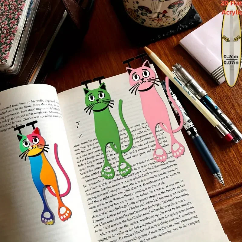 Cute 2D Acrylic Cat Bookmarks Colorful Page Markers Book Lovers