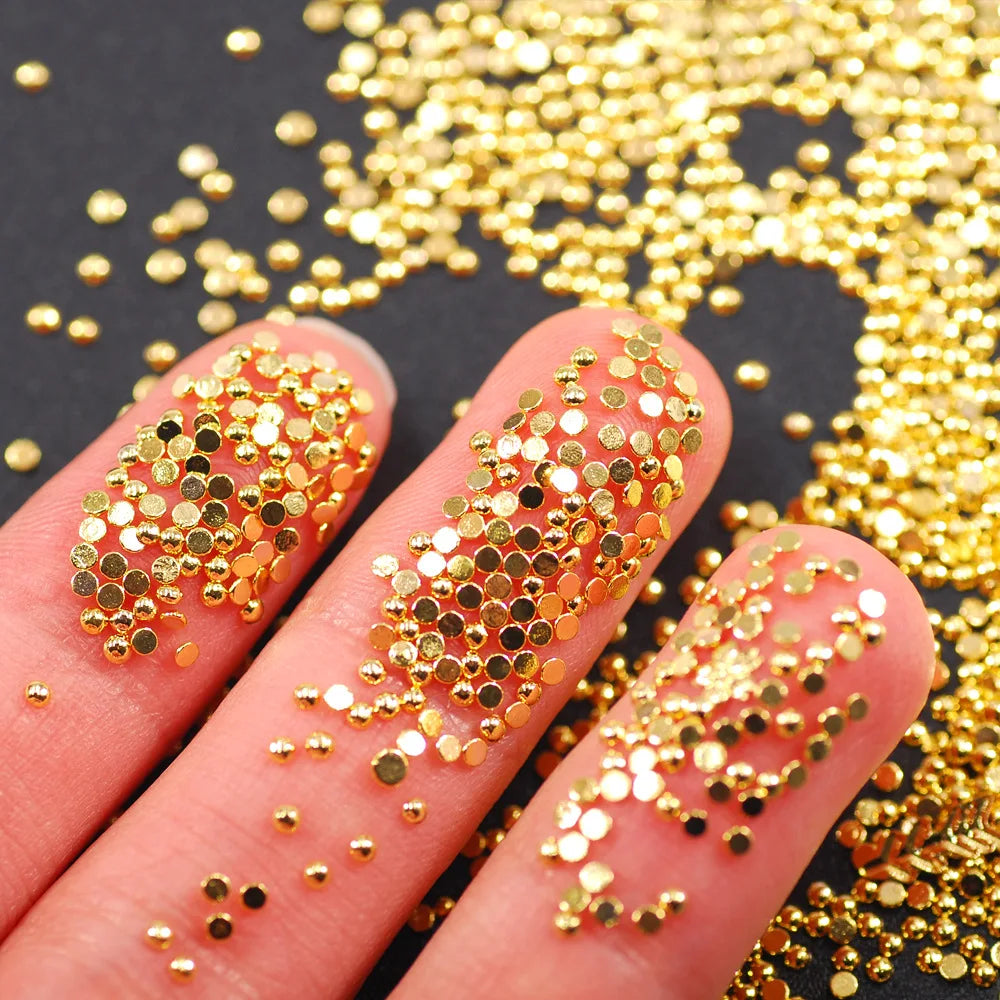 1000Pcs Gold 1.5/2/2.5mm Nail Art Rhinestones Nail Beads Alloy Gem Stones Flatback Nail Art Charms For Manicure 3D Stones Zpaxo