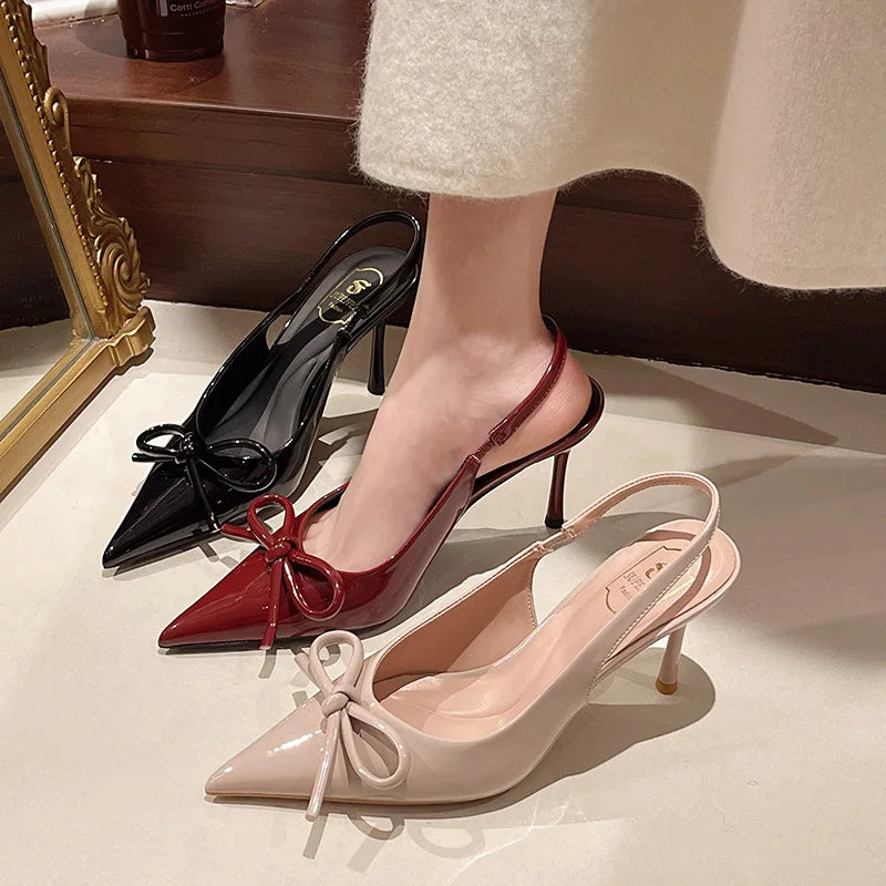 Bow Pointed Toe High Heels Sandals Women Brand Designer Shoes Fashion Slides Sexy Slingback Shoes Elegant Mules Sandals Female Zpaxo