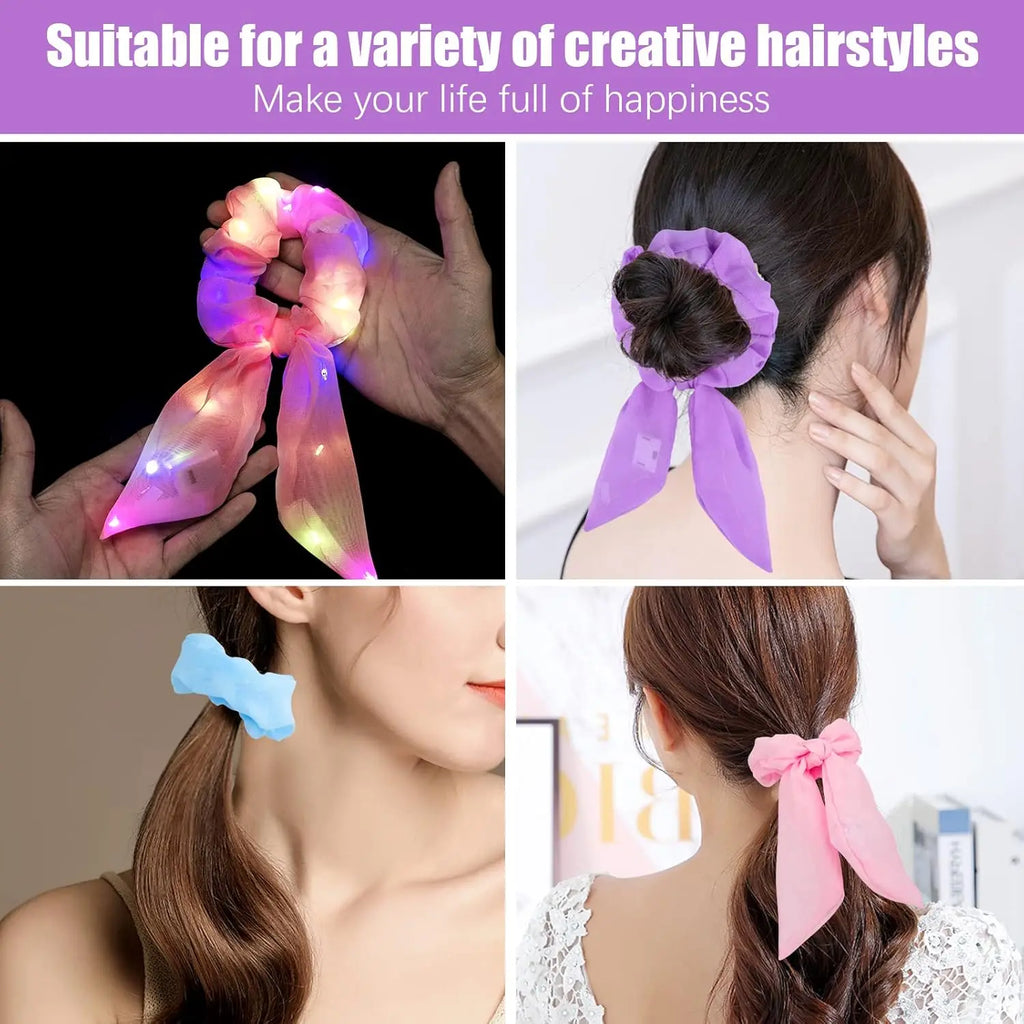 5 Led Light Up Bow Scrunchies Hair Scrunchie Ponytail Holders Women
