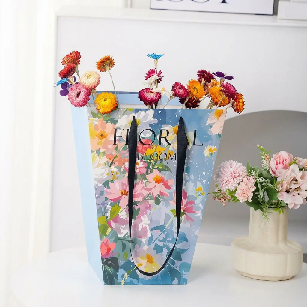 Trapezoid Flower Carrying Bag – Floral Cardboard Bouquet Gift Bag Flower Gift Bag Zpaxo