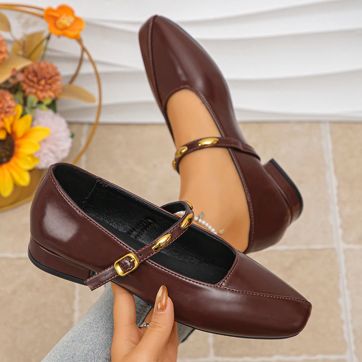 Women Flats 2025 Mary Jane Shoes for Women Fashion Medium Heeled Women Single Shoes Comfortable Ballet Loafers Zapatos De Mujer Zpaxo