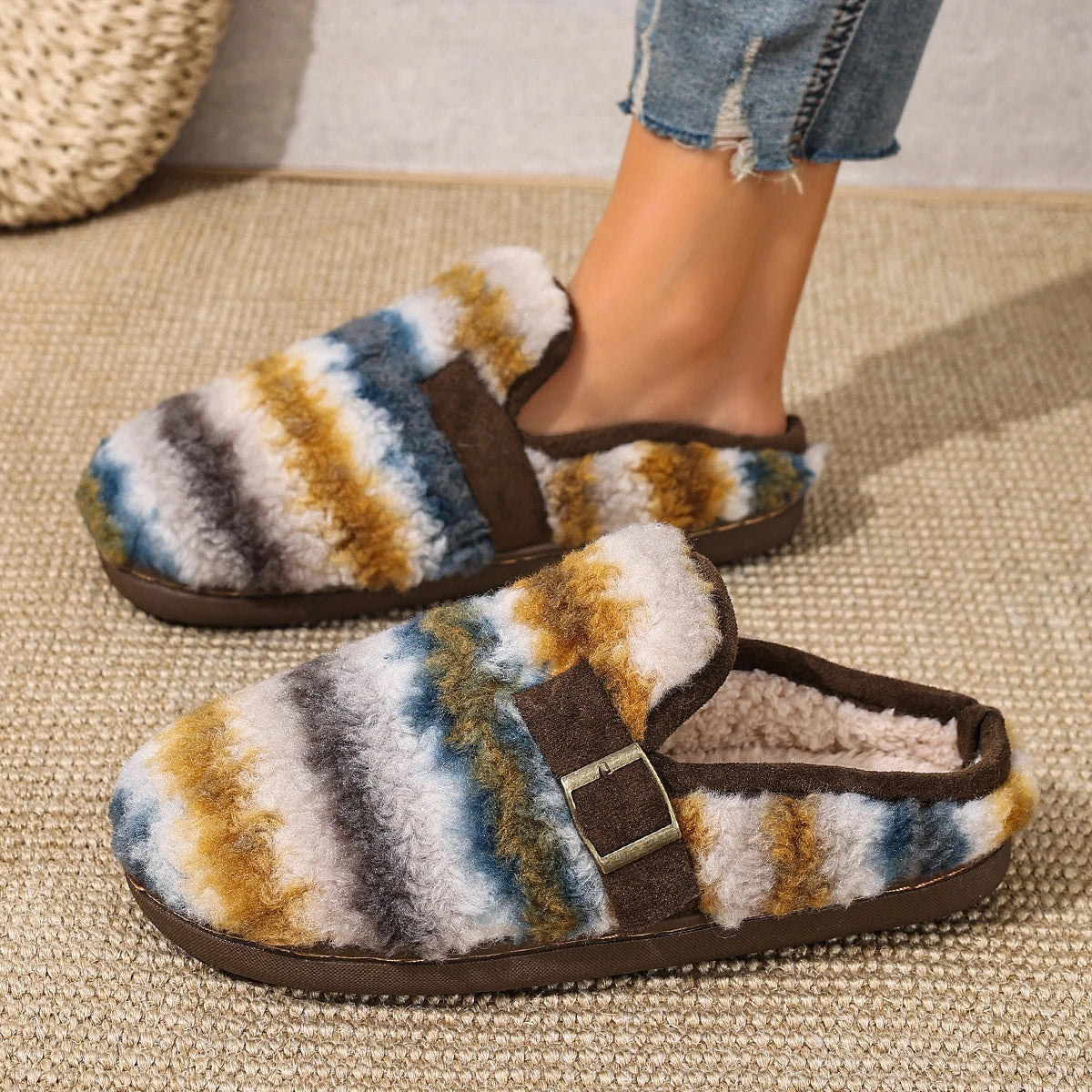Women Slippers Fashion Outer Wear Style Women Cotton Slippers Retro Autumn Winter Warm Soft-soled Cotton Shoes Home Slides Women Zpaxo