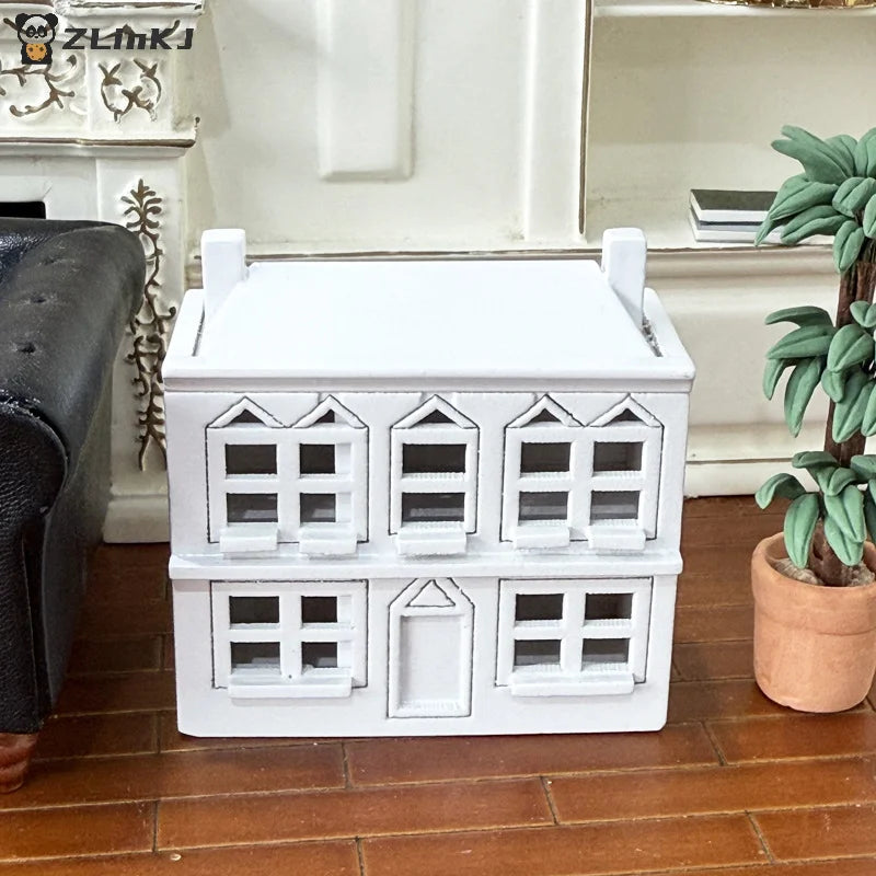 ▶1:12 Dollhouse Miniatures White Wooden Villa Small House Model Doll House Decor DIY Micro Landscape Ornaments Pretend Play Toys Zpaxo