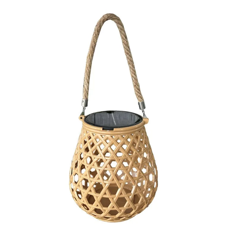 Solar Powered Bamboo Woven Hanging Cage Lamp Sun Outdoor Courtyard Zpaxo