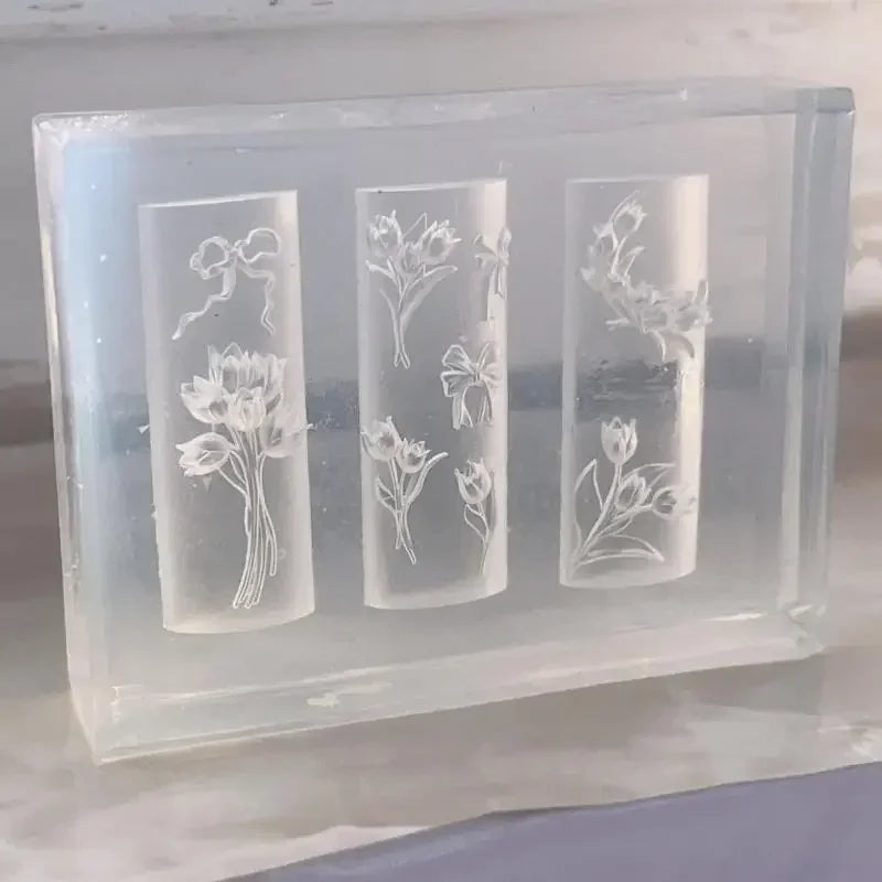 3D Silicone Nail Mold Sweet Flower Tulip Bouquet Transparent Nails Mold DIY Nail Art Decor Manicure Template For Nail Charms Zpaxo