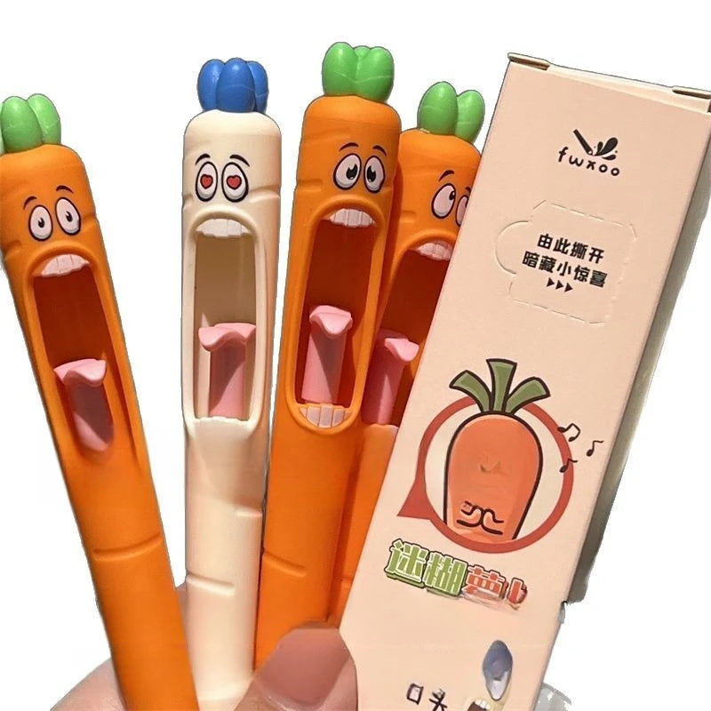 4pcs Cute Cartoon Kawaii Pens Carrot Shaped Gel Pen Design Retractable Tongue Refill Black Ink Pen Office School Stationery Gift Zpaxo 4pcs