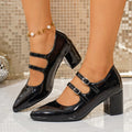 Elegant Women Heel Pumps Patent Leather Heels Shoes Chunky Mary Jane