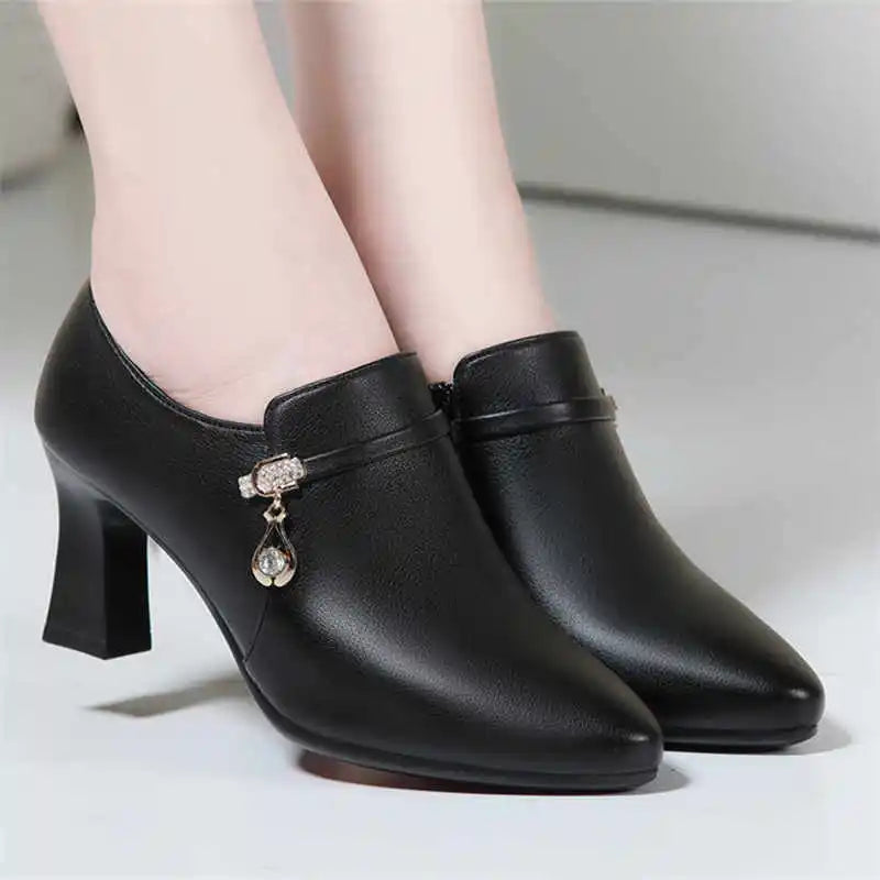 Rhinestone Heels Women Single Shoes Spring Autumn Elegant Solid Zpaxo