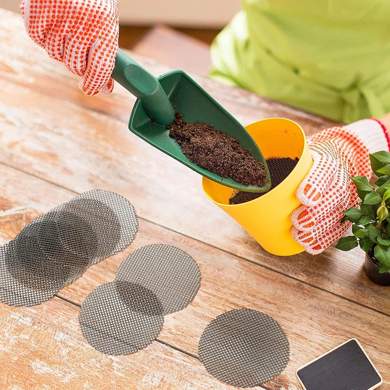 50pcs For Pot Bottom Prevent Soil Loss Bonsai Flower Plant Gardening Tools Pot Hole Mesh Pad Grid Round Drainage Hole Screen Zpaxo