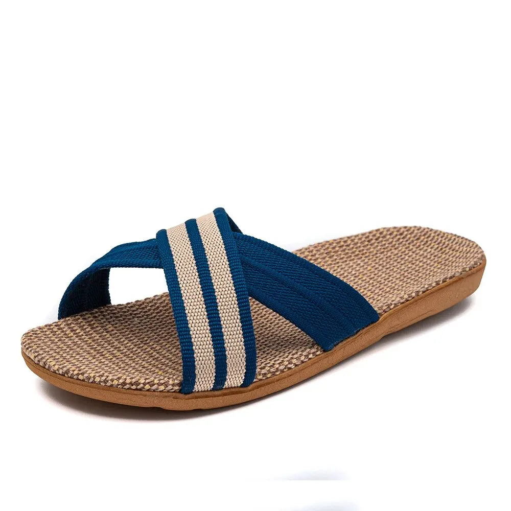 Women's Slippers Flat Sandals Linen Lightweight Casual Summer Women Zpaxo Blue 35-36