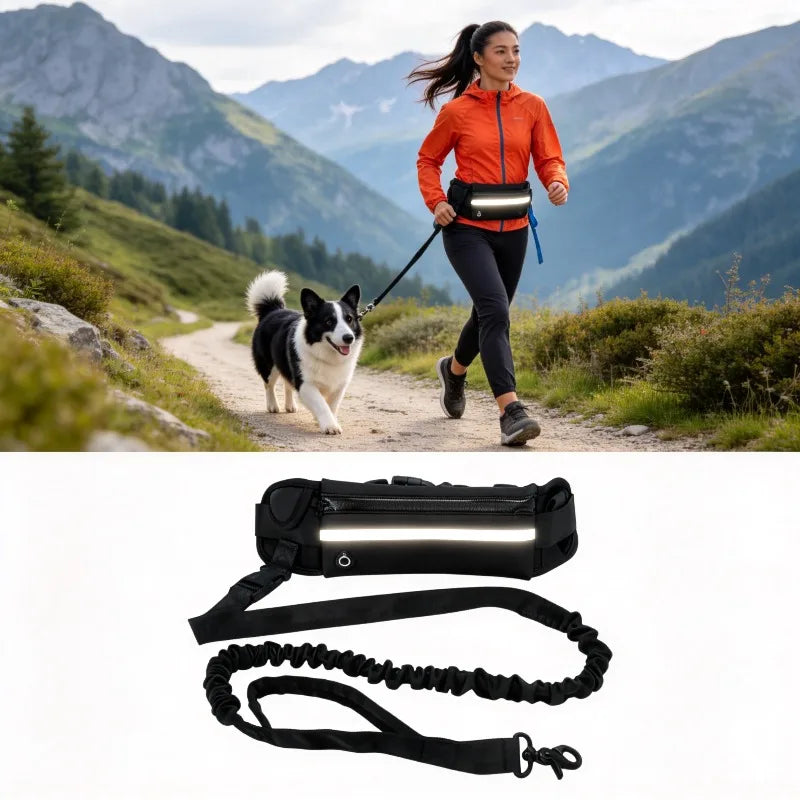 Hands-Free Dog Leash Running Waist Bag – Reflective Belt