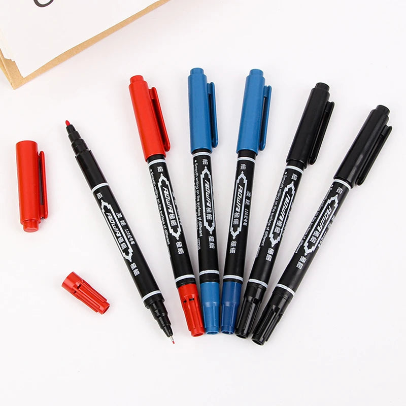 Twin Tip Black Blue Red Oil Marker Pen 0 5 Double Headed Permanent