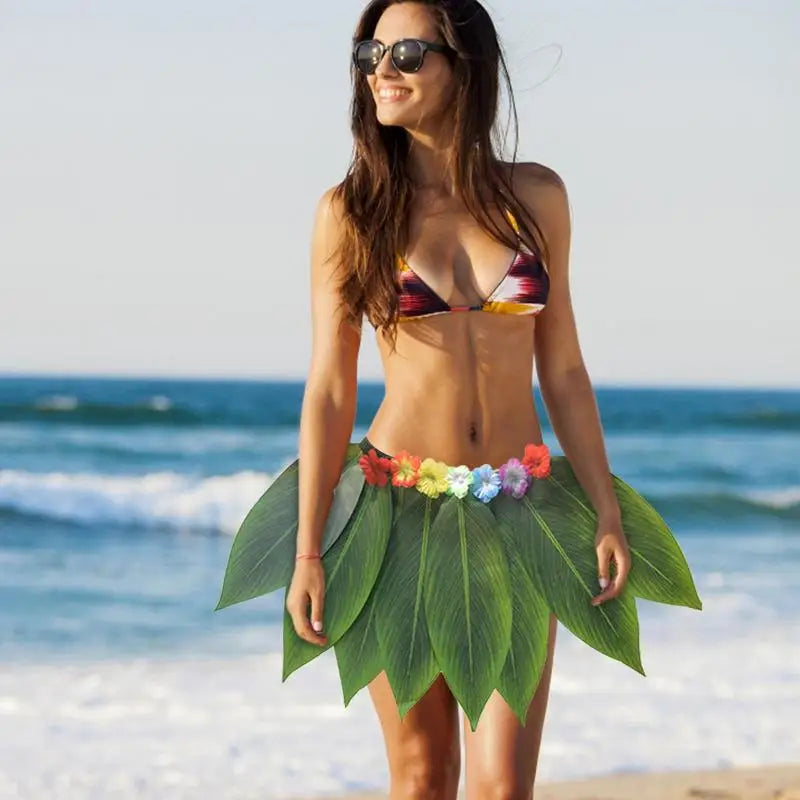 Leaf Grass Skirt Hawaiian Green Beach Dance Party Bonfire Artificial