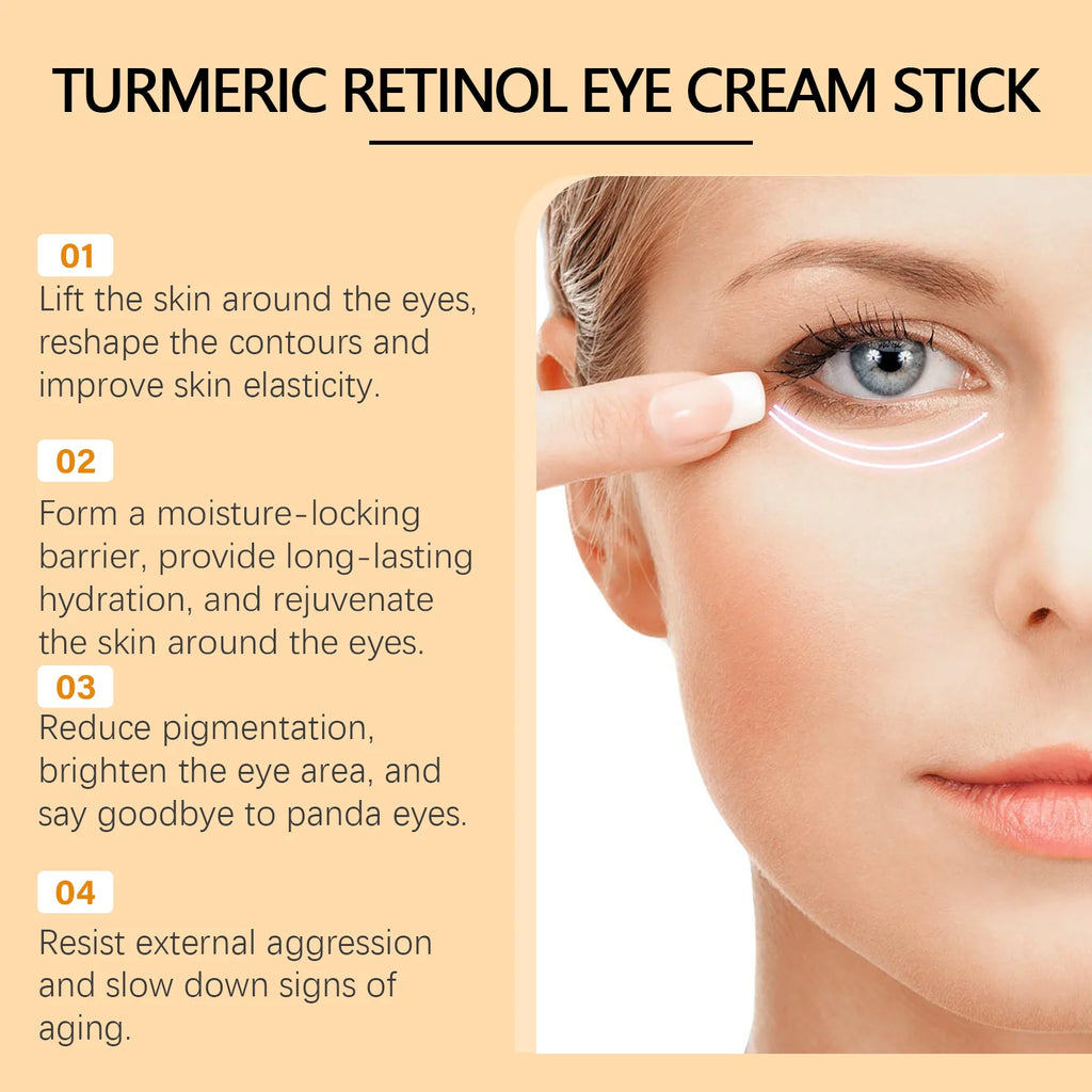Turmeric Retinol Eye Cream Stick Remove Dark Circles Fade Fine Lines Anti Eye Bags Puffiness Lift Firming Brightening Eye Care Zpaxo