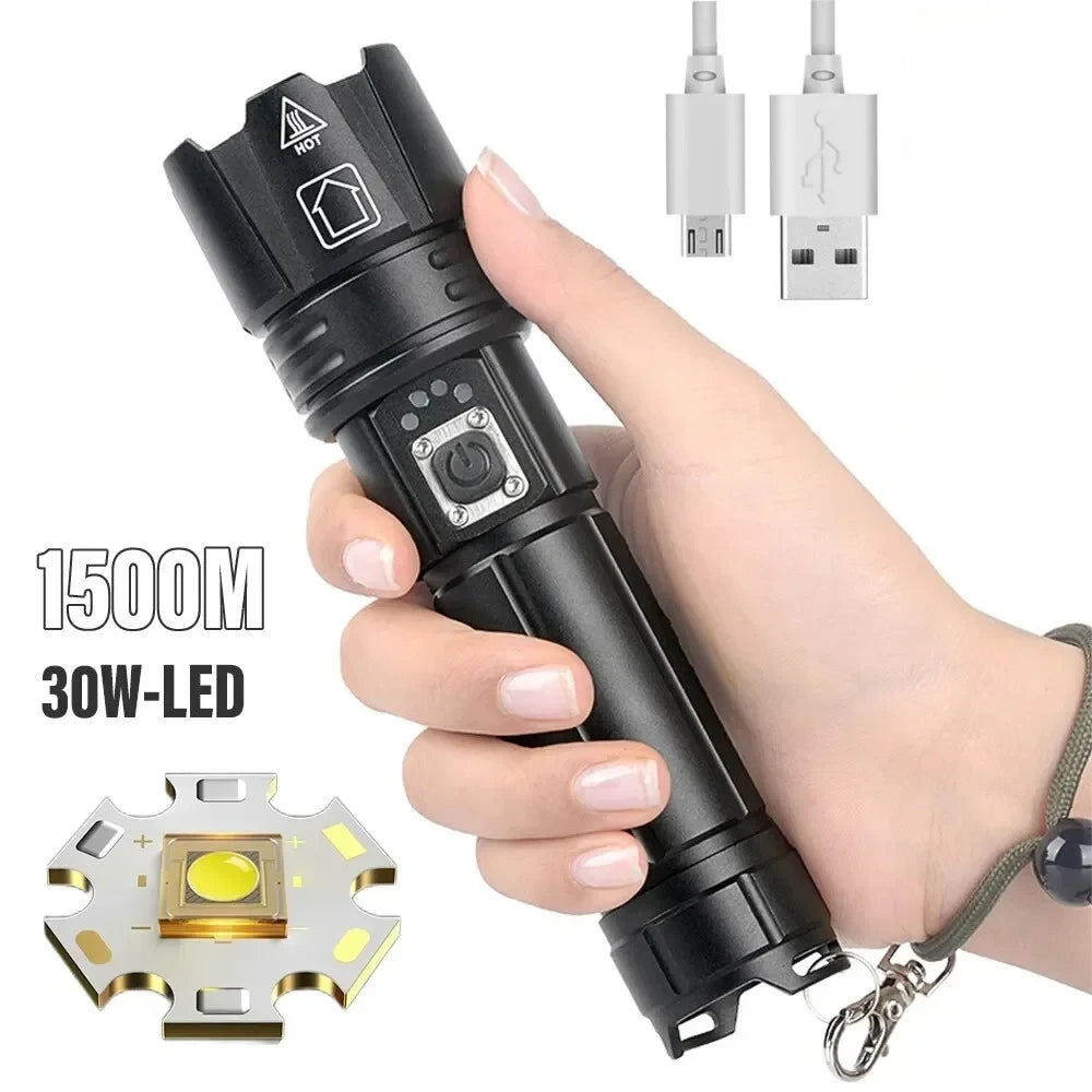 ESMARTER 30W LED Tactical Flashlight USB Rechargeable 1500m