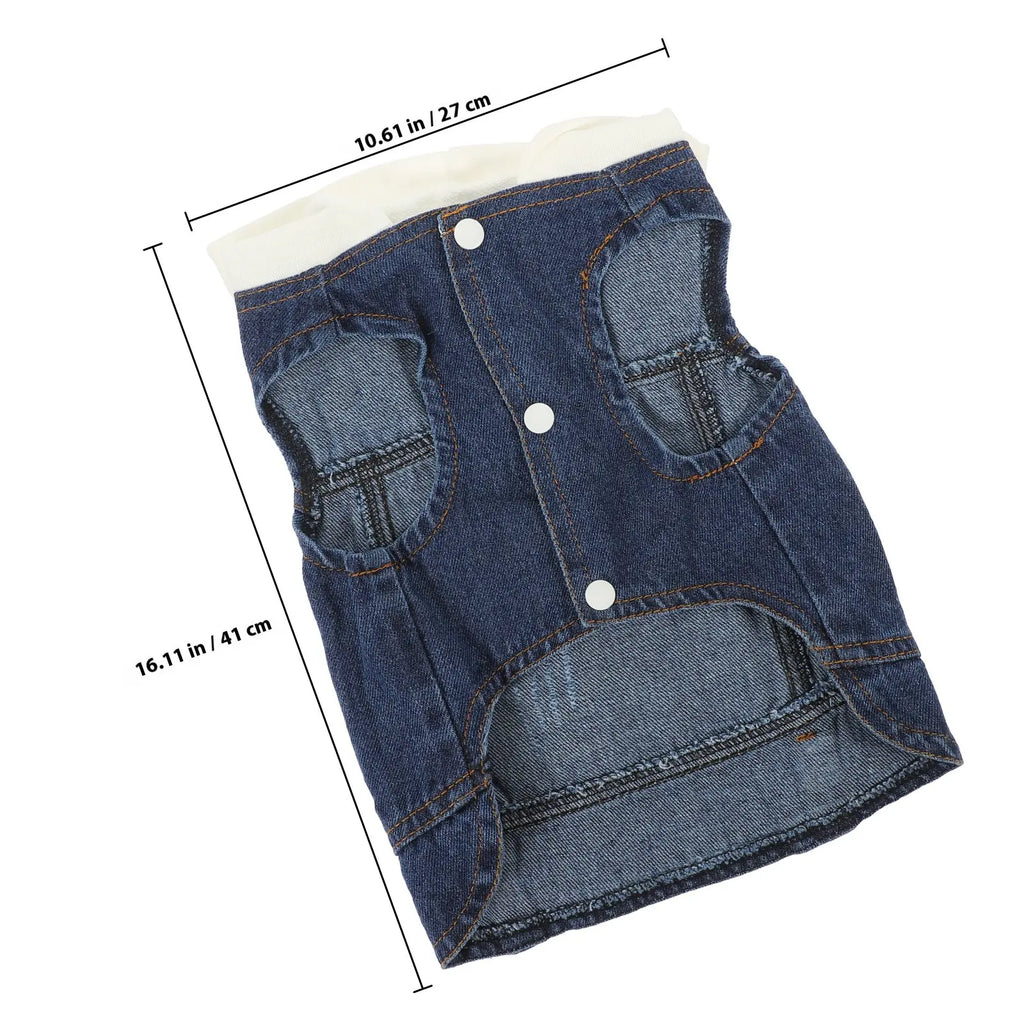 Pet Denim Vest Cool Retro Jeans Jacket Lapel Collar Button Closure
