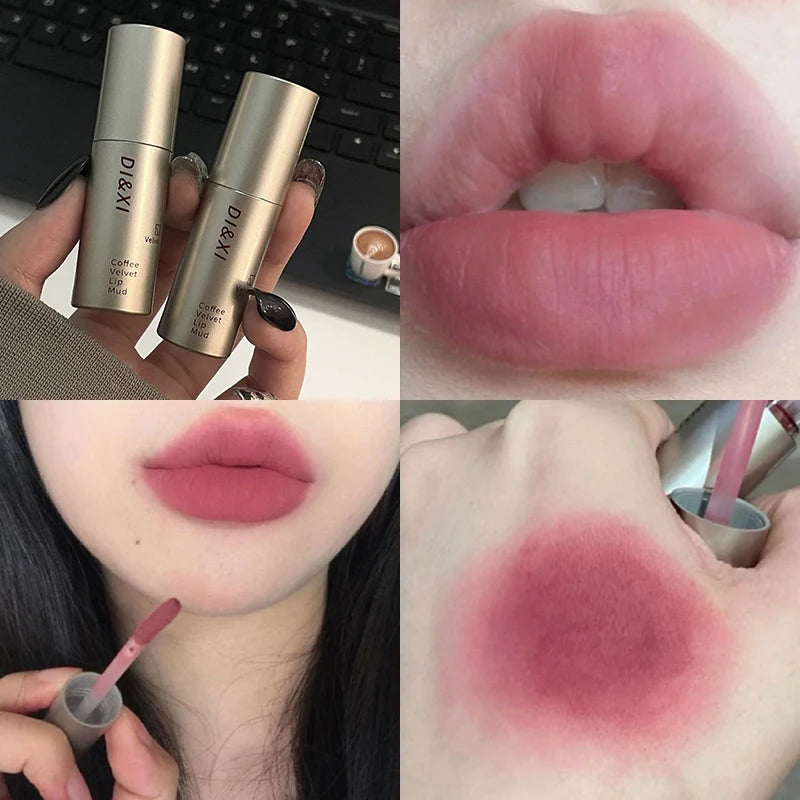 6 Colors Silky Velvet Matte Lipgloss Waterproof Non-Stick Cup No Fade Lip Glaze Low-saturation Gray Pink Liquid Lipstick Makeup Zpaxo
