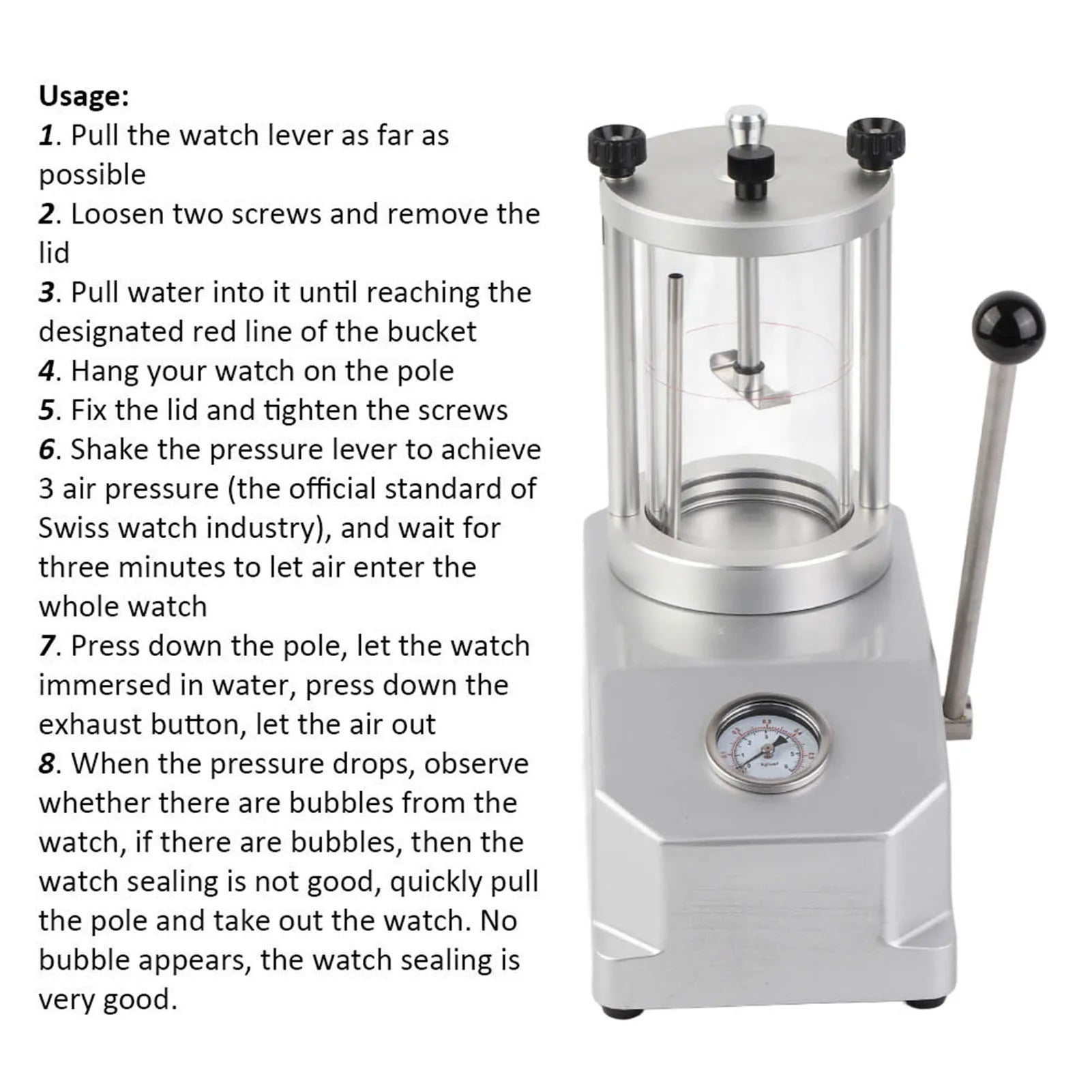 Watch Pressure Tester Water Resistant Tool 6 ATM 2 Watches Case