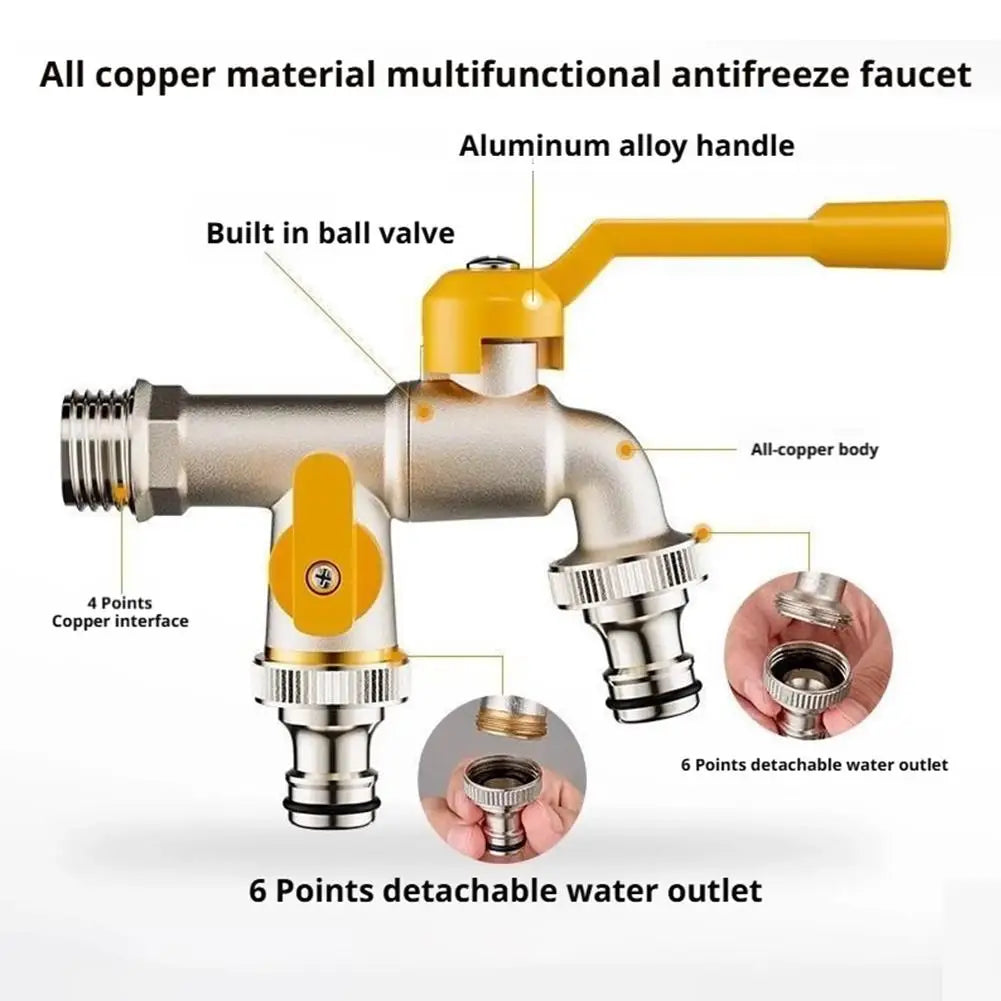 Outdoor Antifreeze Brass Tap Double Outlet For Garden Yard Water IBC Tank Washing Machine Hose Connector Accessory Zpaxo