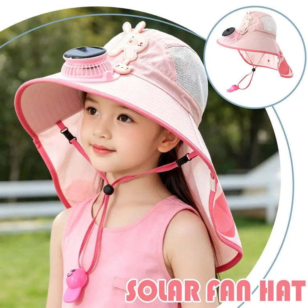 Kids Solar & USB Charging Fan Sun Hat Summer Breathable Mesh, Wide Brim UV Protection Sun Hat for Boys and Girls with Neck Cover Zpaxo
