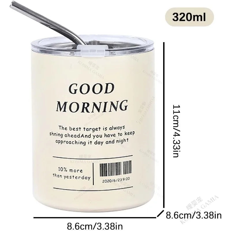 Vacuum Insulated Travel Coffee Mug 320ml – Stainless Steel & Straw