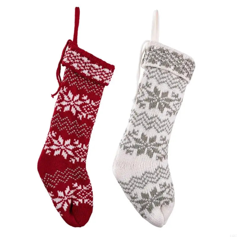 Knit Snowflake Christmas Hanging Socks Stockings Candy Bag