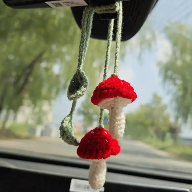 Handmade Crochet Sunflower Mushroom Car Mirror Charm Pendant