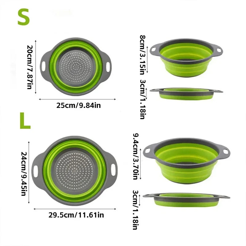 Silicone Folding Drain Basket Fruit Vegetable Washing Basket Foldable Strainer Colander Collapsible Drainer Kitchen Storage Tool Zpaxo