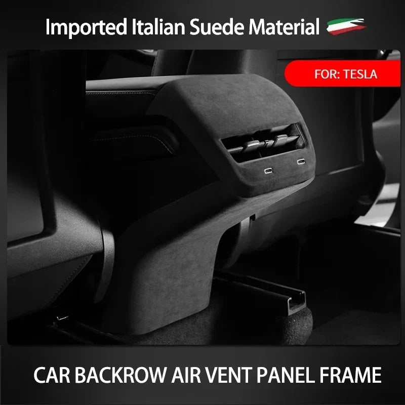 Car Rear Air Condition Vent Outlet Cover For Tesla Model 3/Y Interior Alcan tara Auto Back Exhaust Vent Decorative Sheath Shell Zpaxo