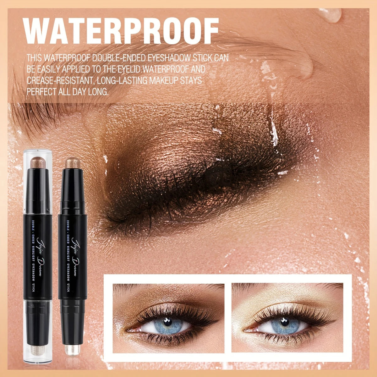 Waterproof Eyeshadow Stick (Dual-Ended) - Easy-to-Blend, Long-Lasting, Crease-Resistant Shimmer Eyeshadow Pencil Zpaxo