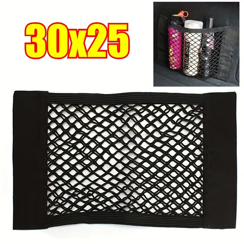 Car Seat Back Organizer Trunk Net Mesh Pocket Elastic String Net Magic Sticker Universal Portable Storage Bag Car Accessories Zpaxo 30x25