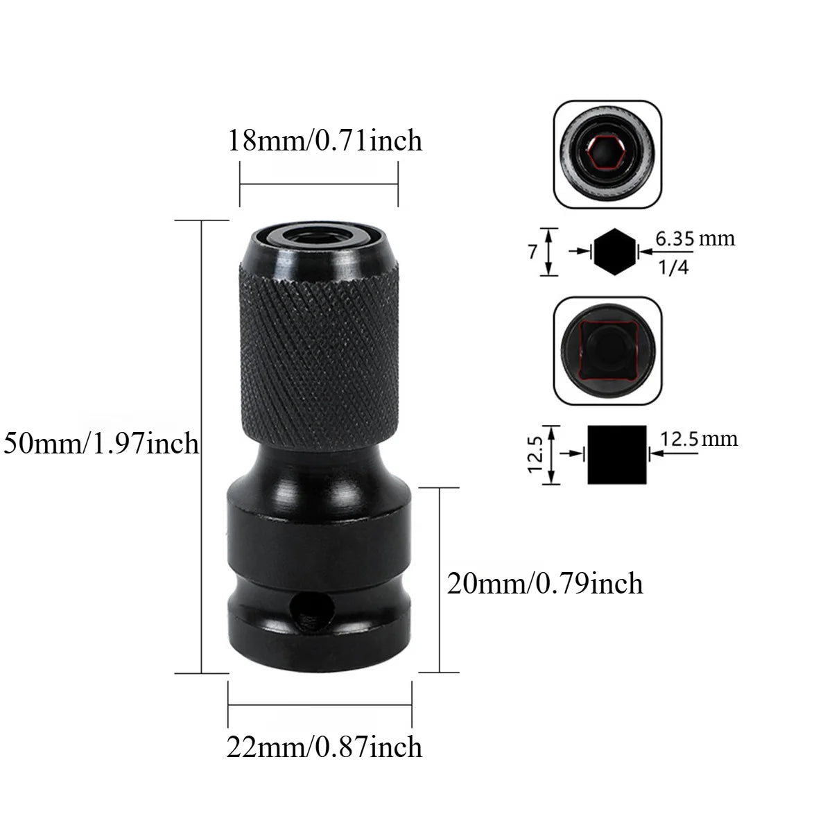 Impact Wrench Adapter 1/2" to 1/4" Hex Bit Holder for Drills