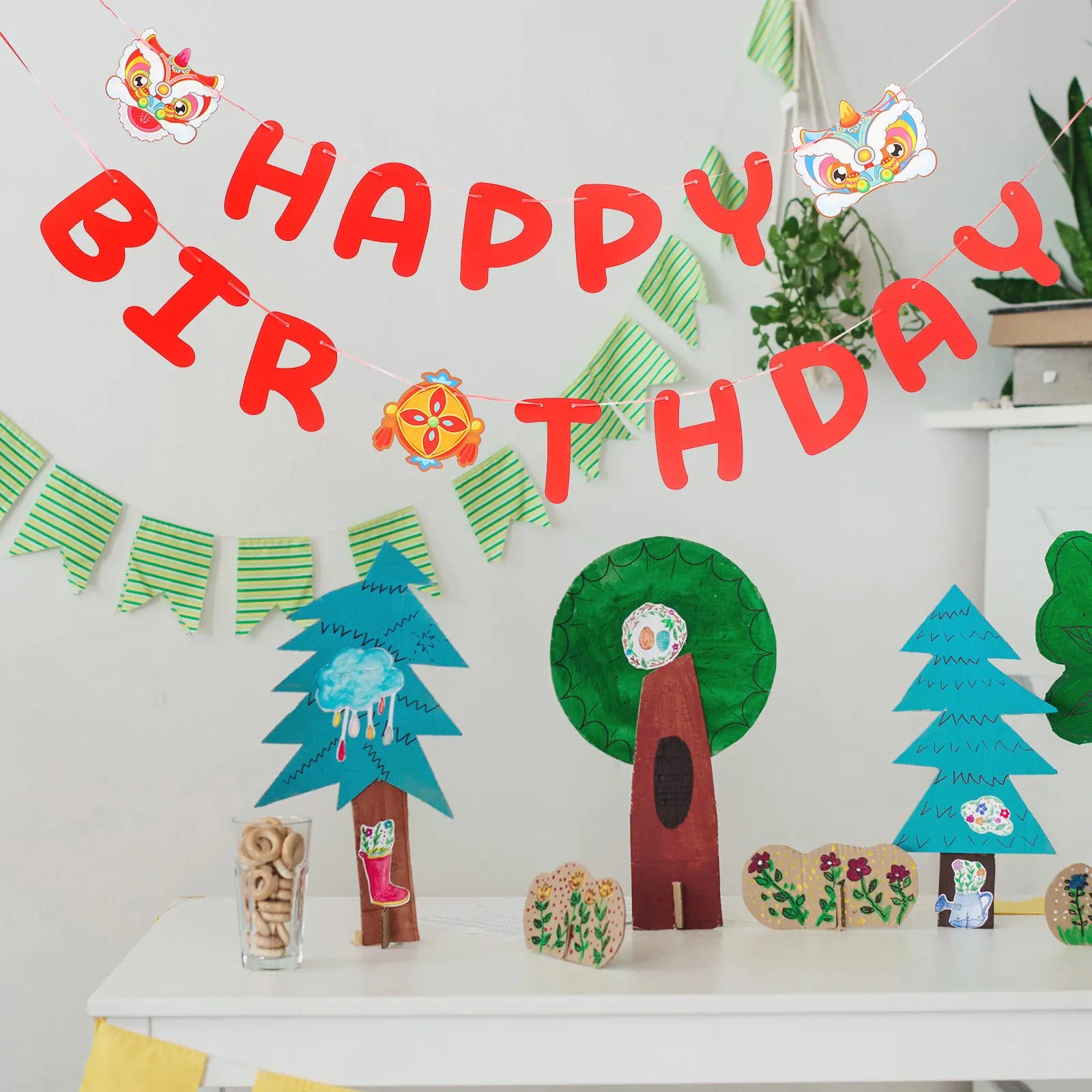Birthday Letter Banner Chinese Dancing Lion Paper Party Decoration