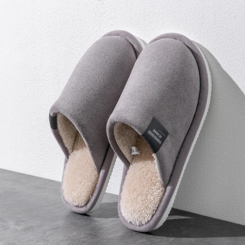 Winter Warm Slippers Men House Non Slip Soft Shoes Comfortable Flat Zpaxo GRAY 44-45