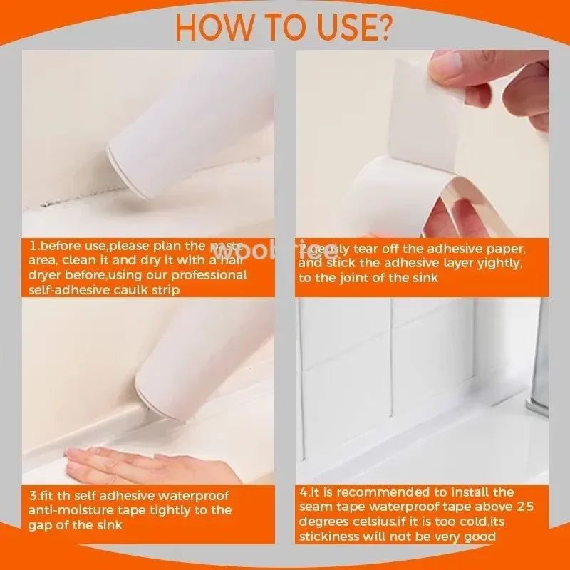 PVC Waterproof Sealing Tape for Bathroom Sink Shower, Bathtub and Toilet Self Adhesive Tape Kitchen Sink Edge Protector Tape Zpaxo