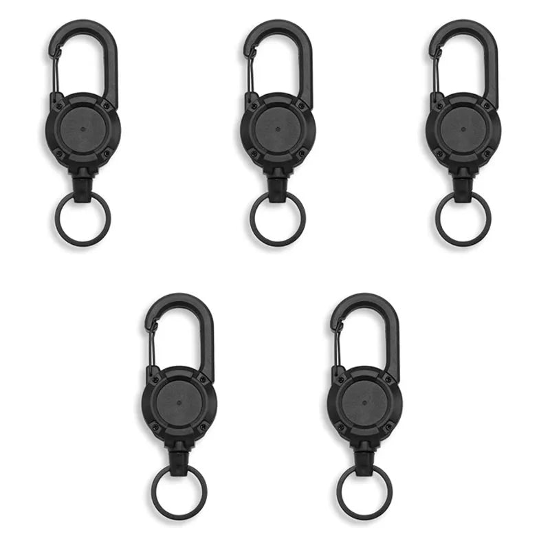 Retractable Keychain Carabiner Clip – Anti-Theft Elastic Key Ring Retractable Keychain Zpaxo Black 5pcs